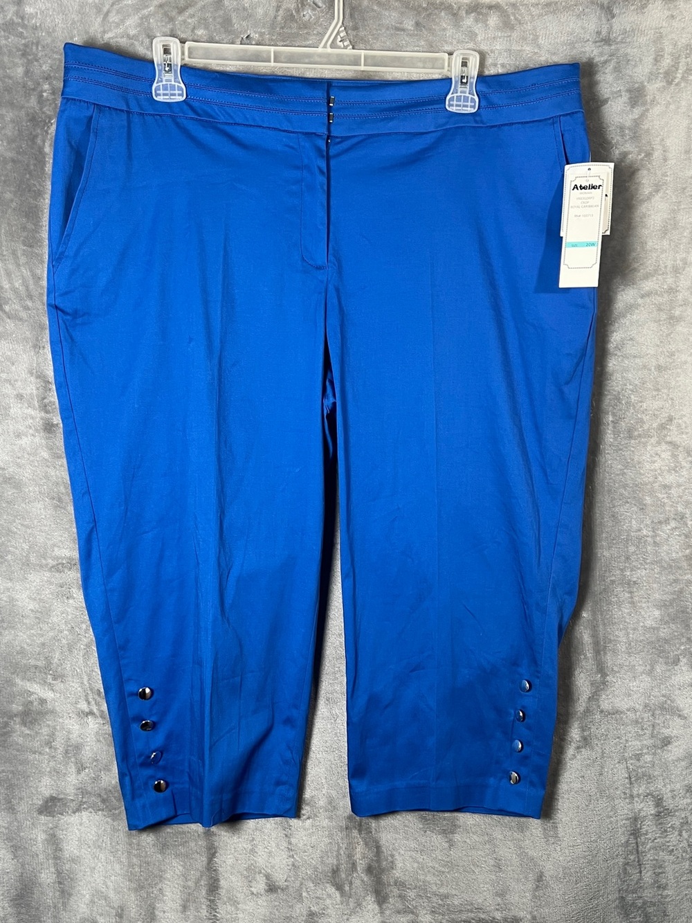 American Atelier Cobalt Blue Button-Hem Capri Pants